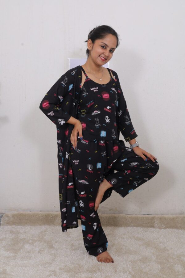 WHOOP PRINT 3 PCS NIGHT SUIT SET