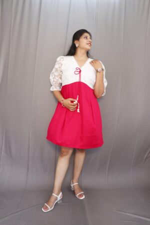Rose Dress pink & white lace short dress for women - Kiba Fashion