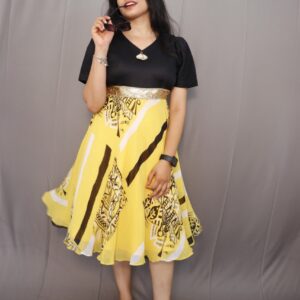 Yellow Printed Fit & Flare Dress | Kiba Fashion