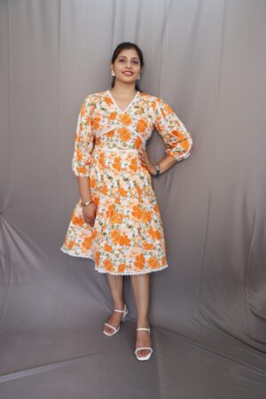 Jade Dress Orange Floral Fit and Flare A-Line Short Dress for Women – Kiba Fashion