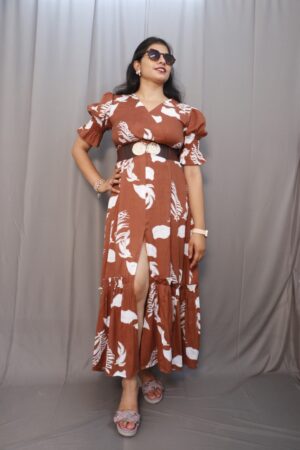 Eloise Dress Brown Abstract Print Maxi Dress for Women – Kiba Fashion