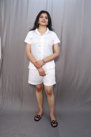 Kyle White Shorts Co-Ord Set for Women – Button-Down Top with Matching Shorts – Kiba Fashion