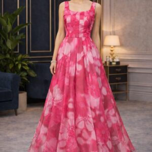 Blish Bloom pink floral organza gown for women front view