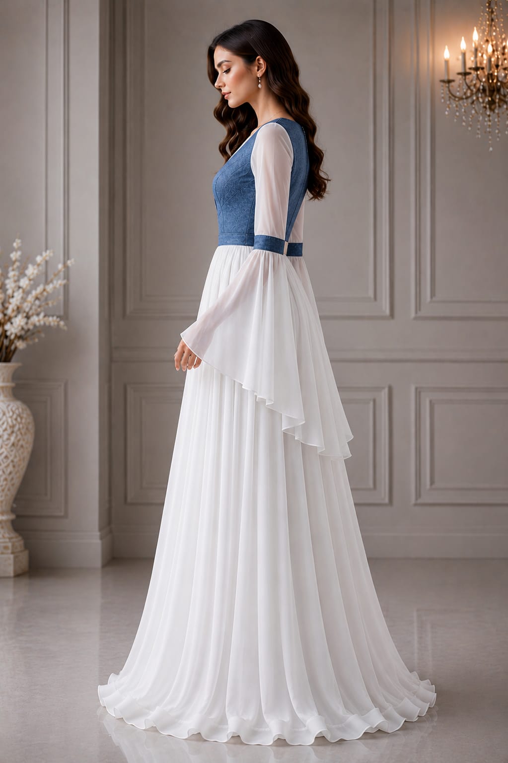 Luna Whisper Gown women's blue and white gown side view